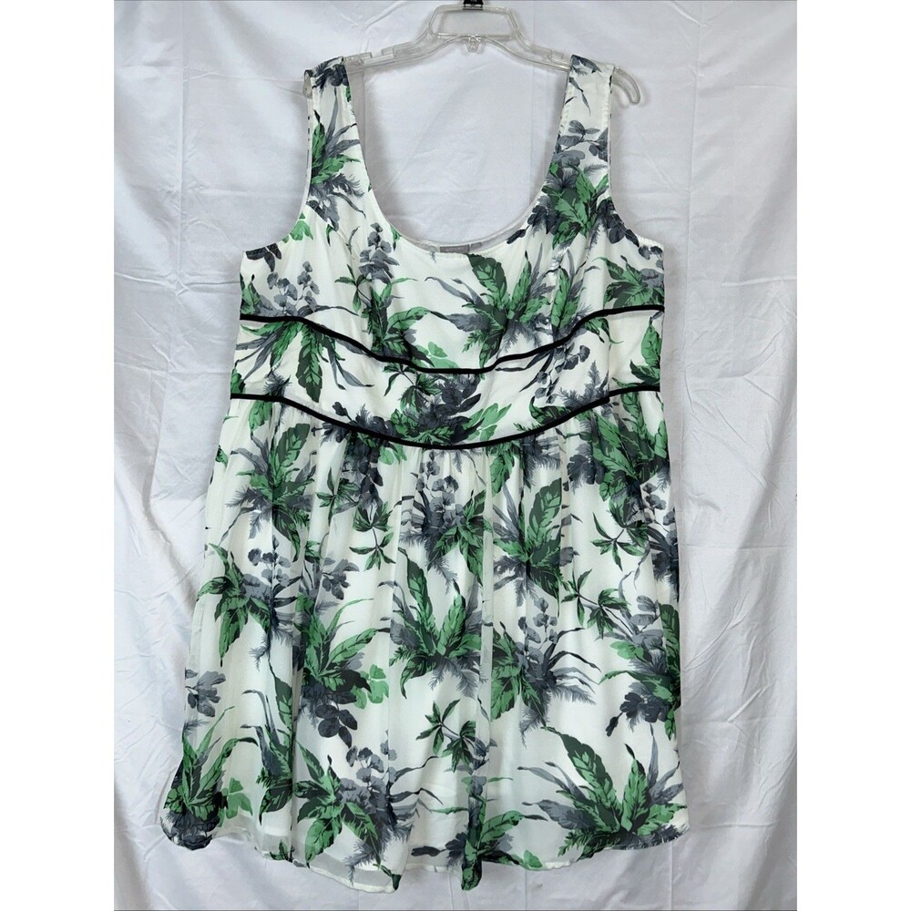 EShakti Dress Womens 3XL Ivory Green Knee Length Chiffon Floral Party Wedding